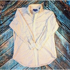 Business Casual Lanesboro Blue Yellow Windowpane Button Up Shirt L 16 32/33